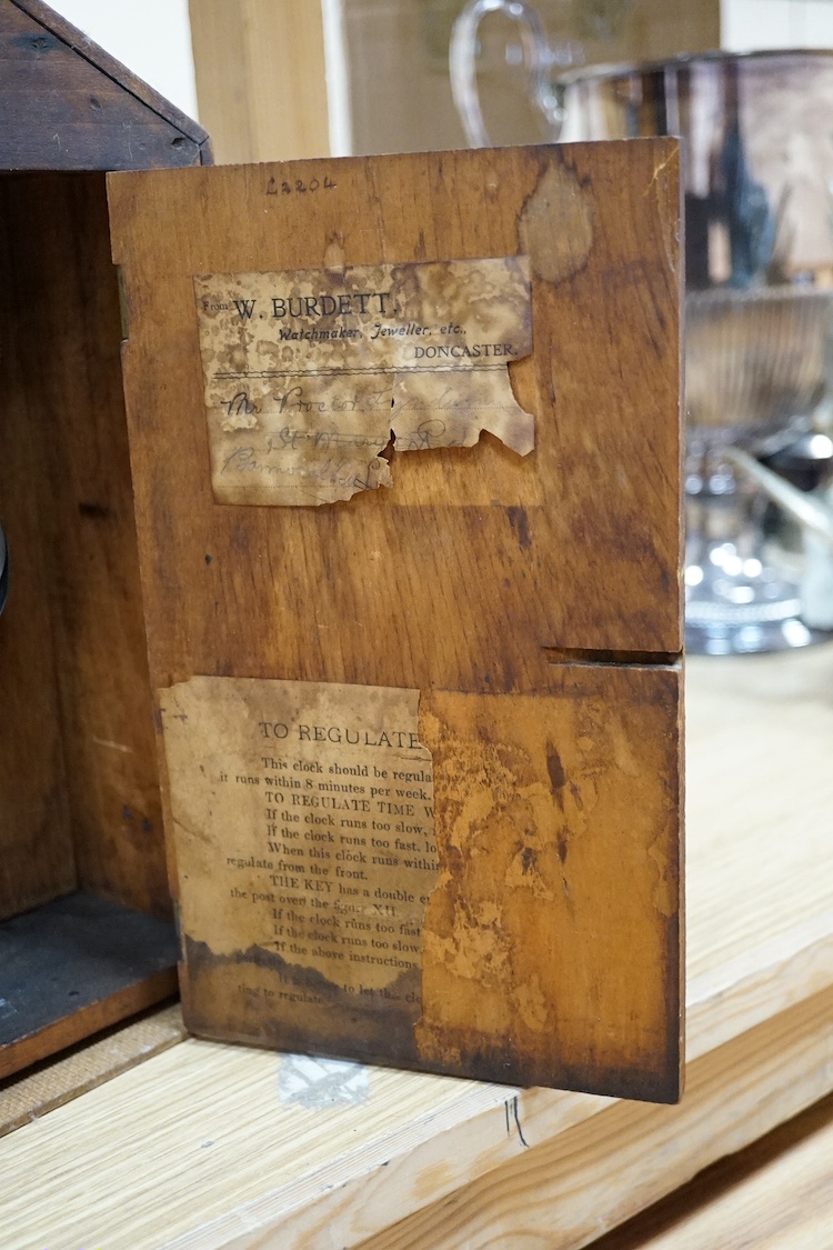 An American mahogany mantel clock with Roman numeral dial, 38cm high. Condition - good, untested